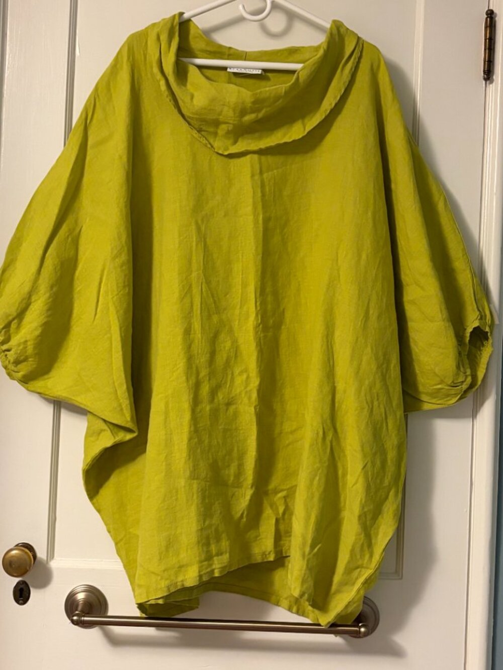 Bryn Walker puff sleeve cowl neck oversized tunic chartreuse green size XL
